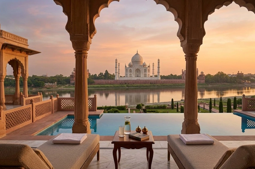 Best luxury hotels in Agra near Taj Mahal with Taj view rooms pools and resorts