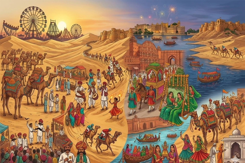 Rajasthan festivals guide Pushkar Fair Teej Gangaur Desert Festival cultural fairs India
